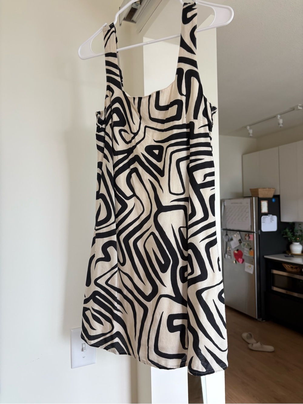 Marshalls Black & Cream Abstract Square-Neck Mini Dress